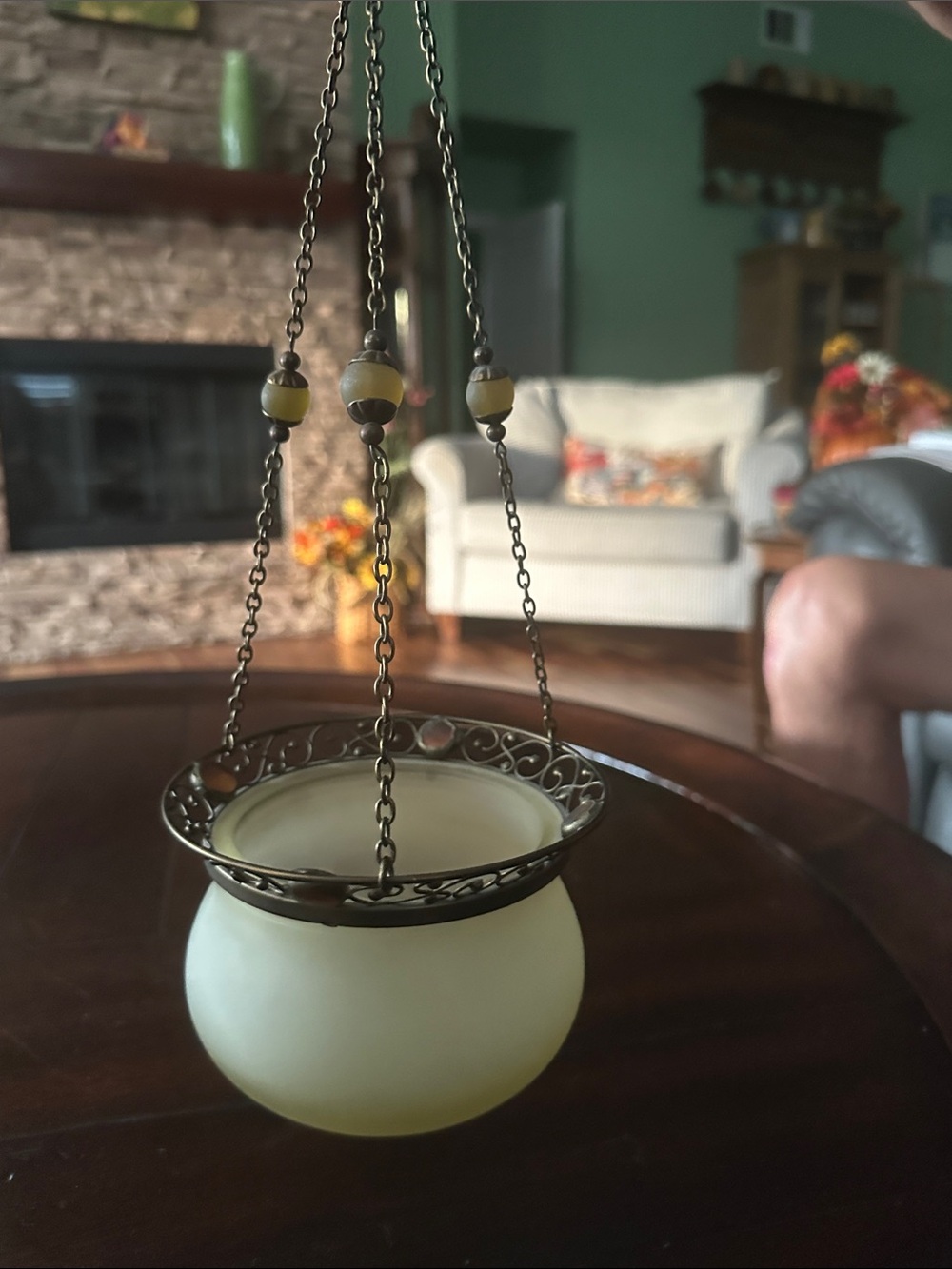 PartyLite Hanging Glass Lantern in Cream with Bronze Accents